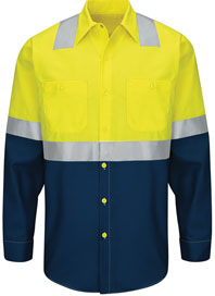 Red Kap Hi-Visibility Long Sleeve Color Block Work Shirt  - Type R, Class 2